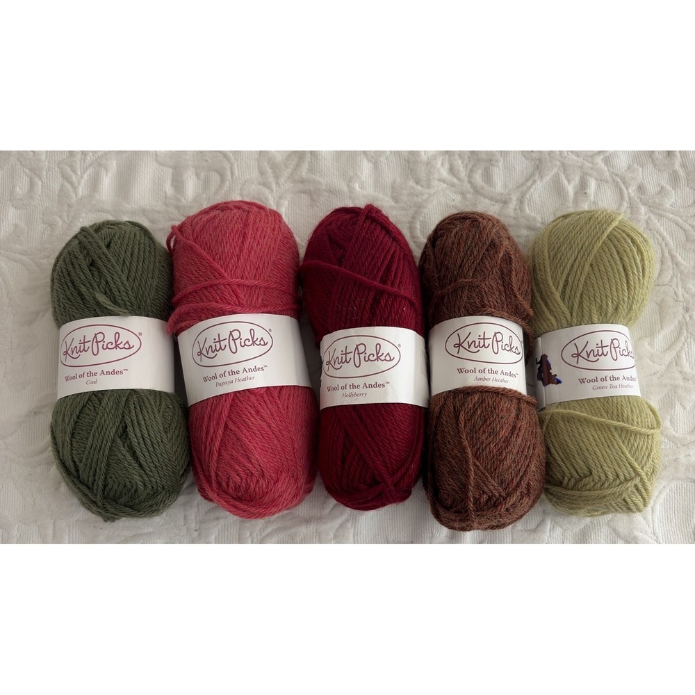 Knit Picks Wool of the Andes Yarn Lot of 5 100% Peruvian Wool Worsted Mix Colors